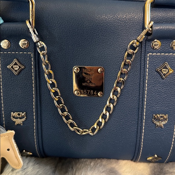 MCM Blue Leather Handbag w/Accessories - Picture 2 of 6